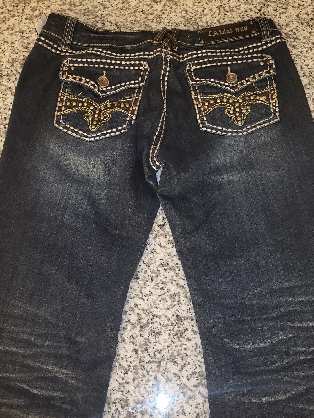 L.A. idol Dark Blue Embellished Pocket Jeans